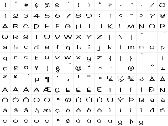 MarloExtended Bold  glyph index