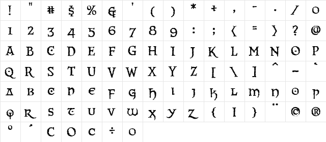 CCNearMythLegends Regular  glyph index