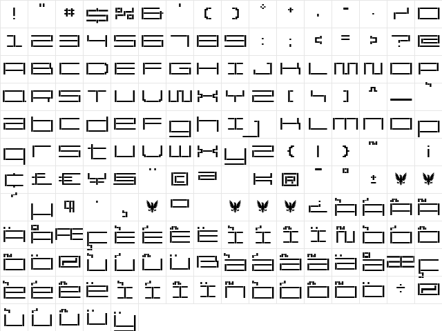 ReversionBroken Regular  glyph index