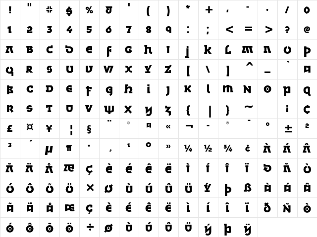 Minska ITC Std Bold  glyph index