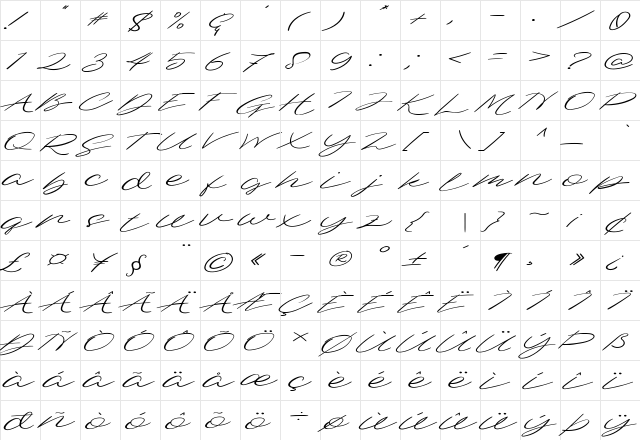 Dellafina Street High Italic Regular  glyph index