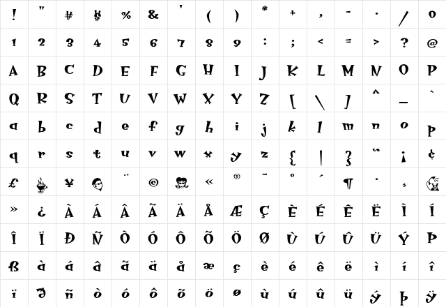 HotsyTotsy Semibold-MvB  glyph index
