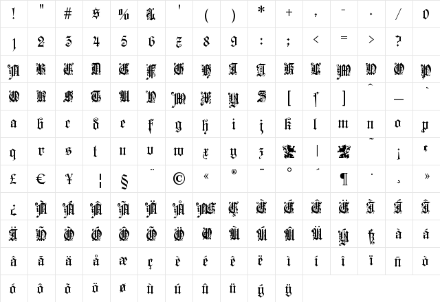 KaiserzeitGotisch Regular  glyph index
