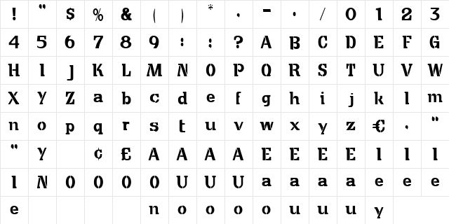 Mexico Regular  glyph index