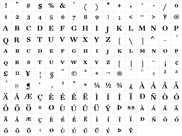 DTL Fleischmann Regular  glyph index