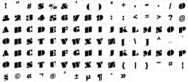 a_BraggaTitulSpUp Regular  glyph index