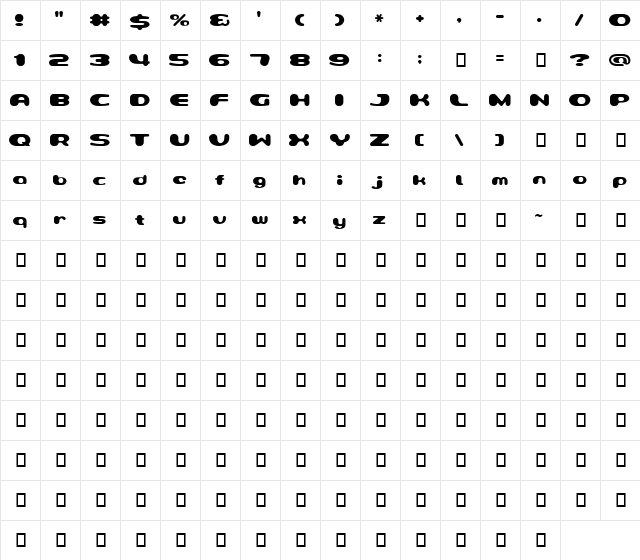 MilkyWell Regular  glyph index