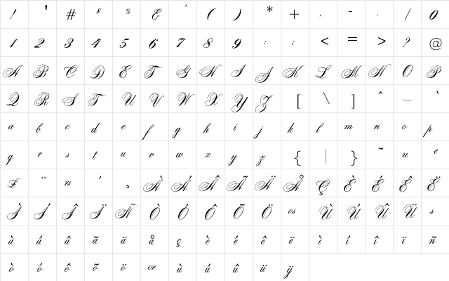 OPTISwallow Bold  glyph index