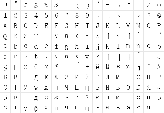 OptimusC Normal  glyph index