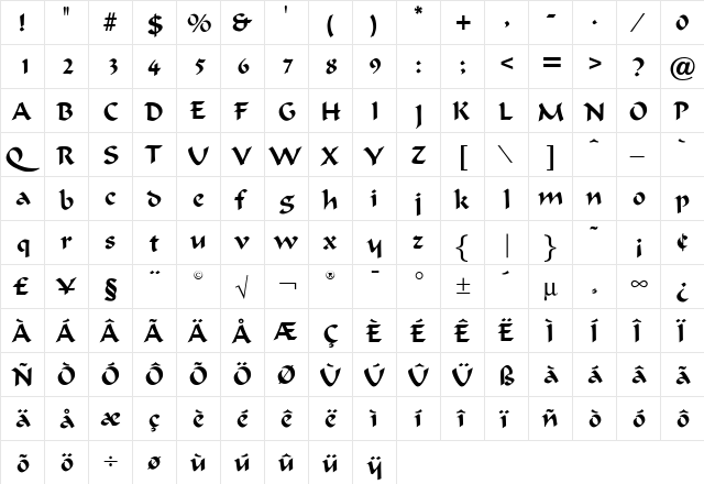 OPTIOndineFive Regular  glyph index