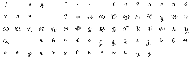 Just Be Demo Regular  glyph index