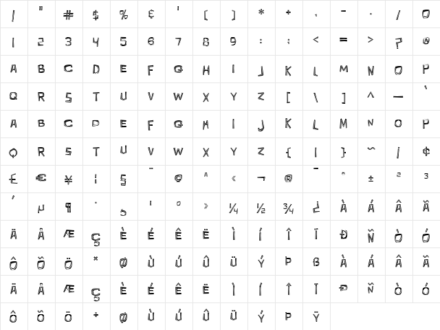 VolcanoKing Regular  glyph index