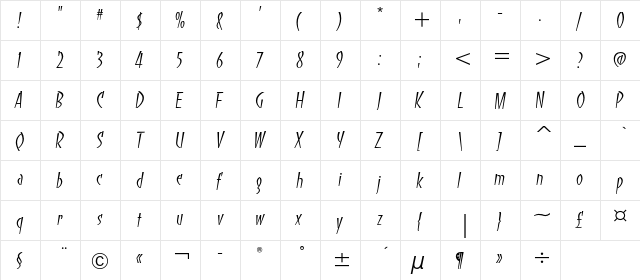 BancoLightC Regular  glyph index