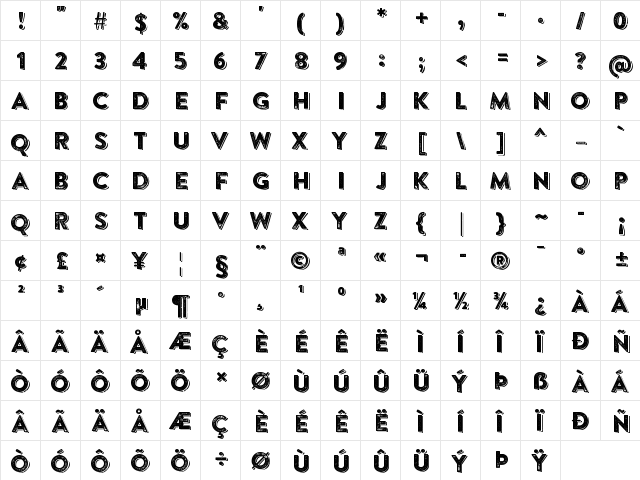 Brandon Printed Two Shadow  glyph index