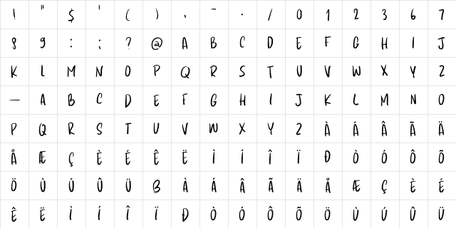 Kapsalon Pencil DEMO Regular  glyph index