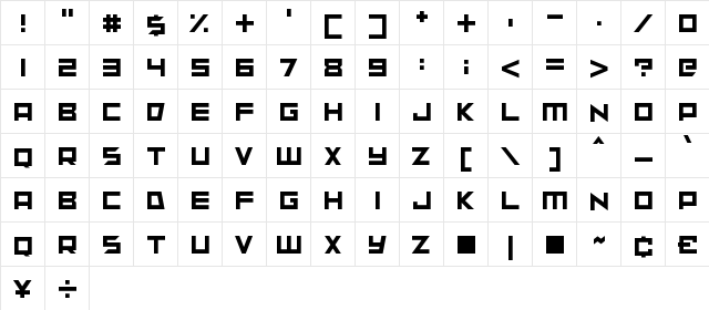 sunspire Regular  glyph index
