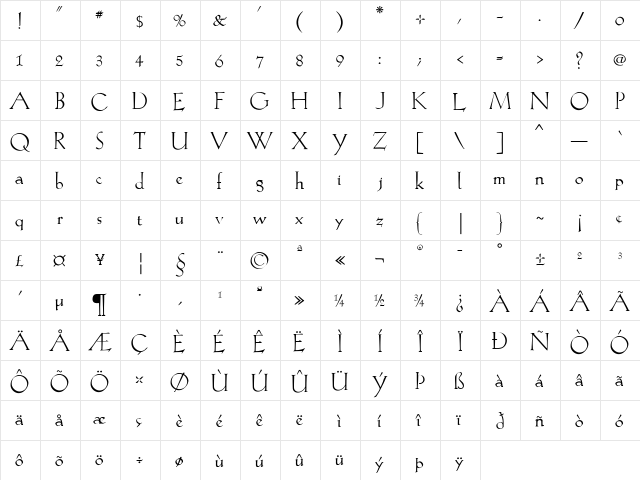 Eva Regular  glyph index