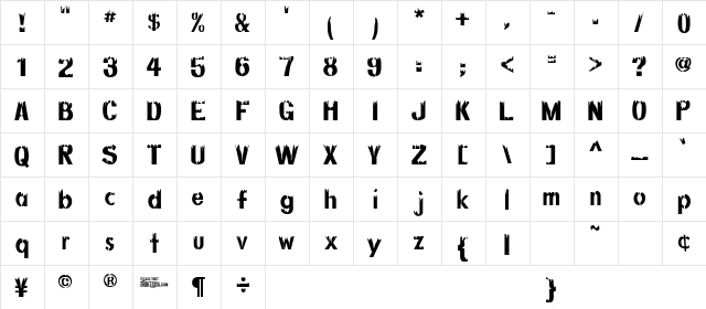 DecayingAlternate Regular  glyph index