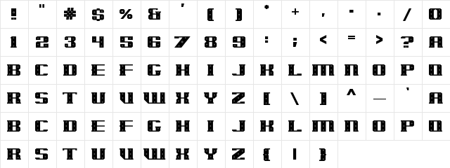 IronCladBolted Regular  glyph index
