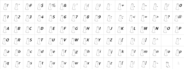OldBootSlantedLight Regular  glyph index