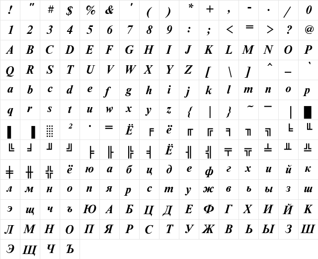 NewtonKOICTT BoldItalic  glyph index