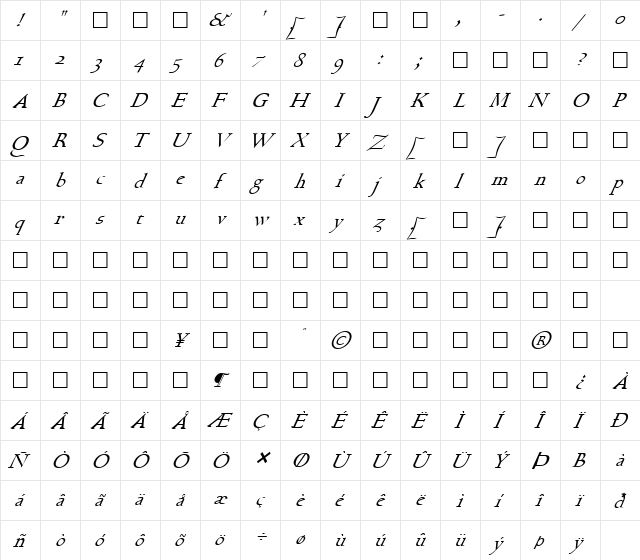 FZ ROMAN 17 ITALIC Normal  glyph index