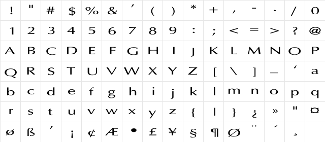 Optima-Thin Ex Regular  glyph index