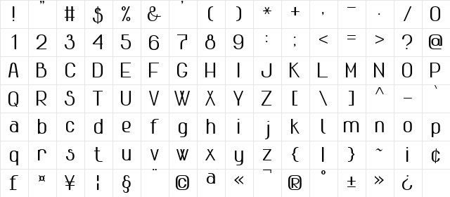 Advanced Sans Serif 7 Bold  glyph index