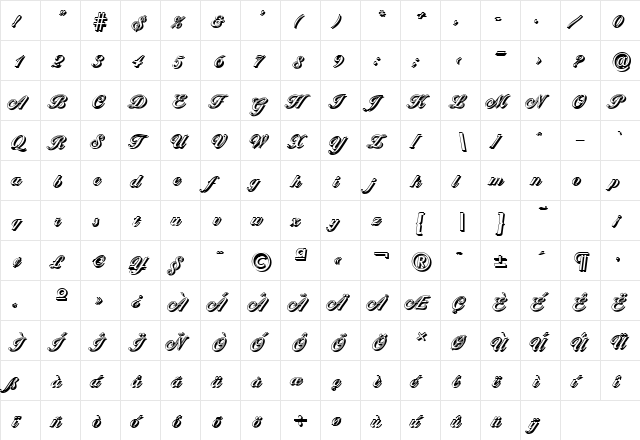 NicholasBeckerShadow Bold  glyph index