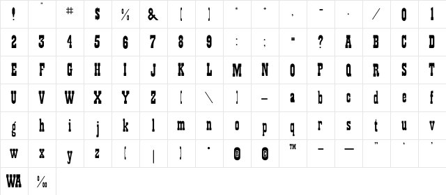Country Side Regular  glyph index