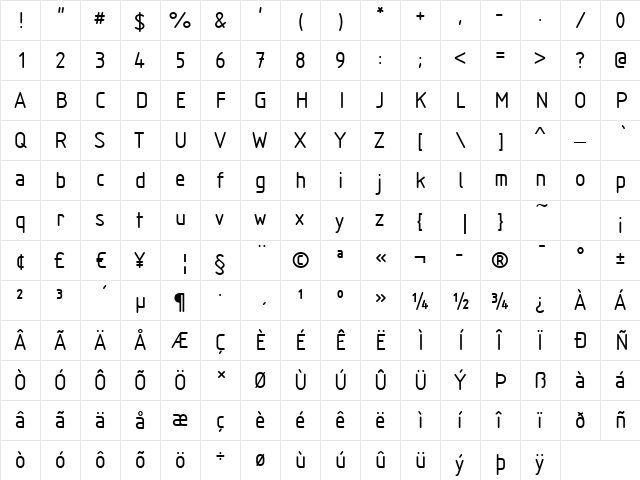 Isonorm Regular  glyph index