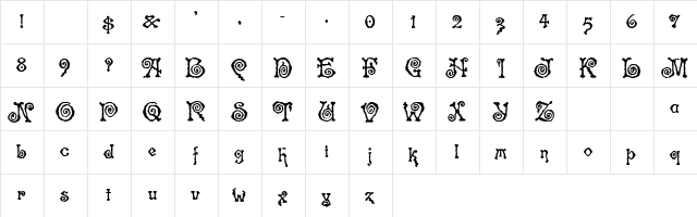 Spinstee Regular  glyph index