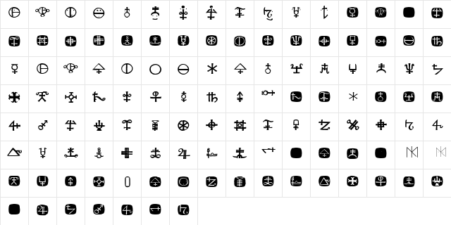 SacredOldSymbols Regular  glyph index