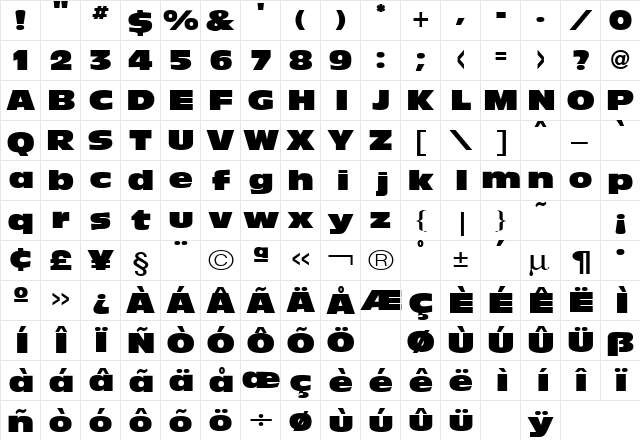 Olive Antique Black Extended Regular  glyph index