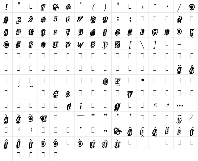 Montage Plain  glyph index