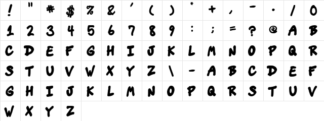 vin's dojo Regular  glyph index