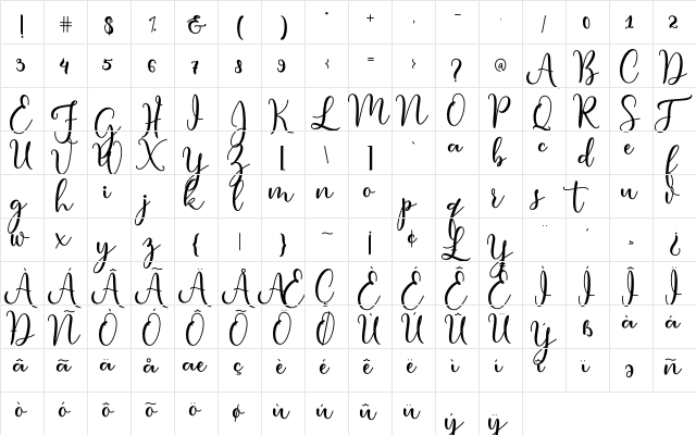 condita Regular  glyph index