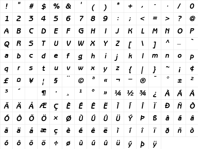 BenguiatGothic BoldOblique  glyph index