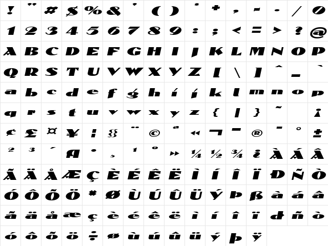DomenicExtended Oblique  glyph index
