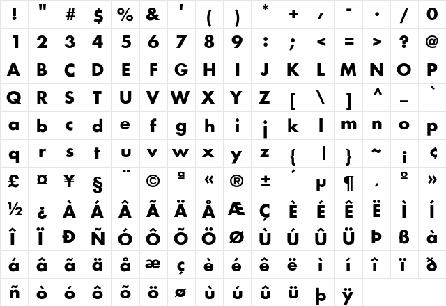 Silverleaf Bold Bold  glyph index