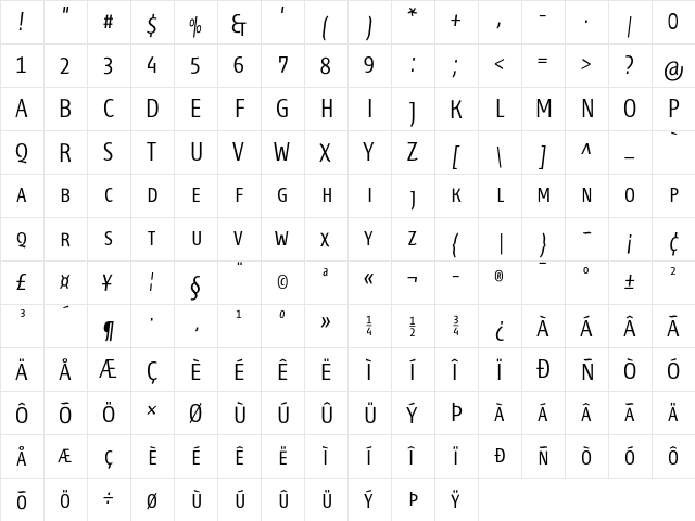 Fontana ND Cc SC Light  glyph index