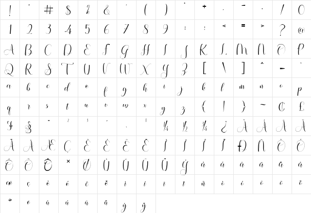 Qelly Violentia Regular  glyph index