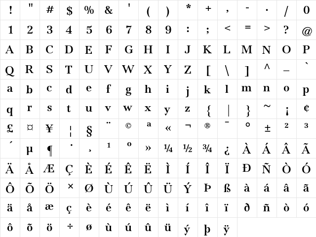 Jamille AT Bold Regular  glyph index