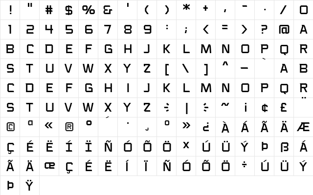 Voice Activated Caps BB Regular  glyph index
