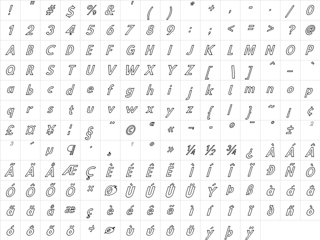 Hussar Simple ExtConGhoObl3  glyph index