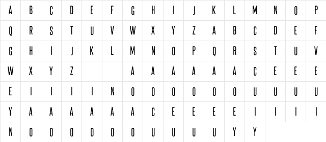 Ranahan Regular  glyph index