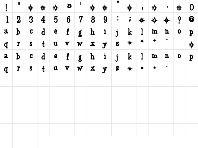 BlackBook Regular  glyph index
