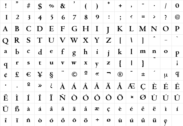 CambridgeSerial Bold  glyph index