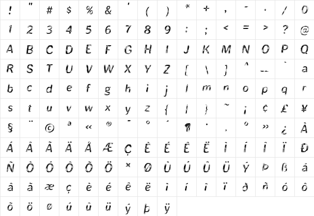 Bristles Regular  glyph index