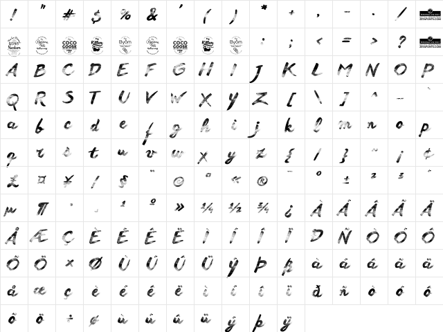 Another Wet Shabby Regular  glyph index